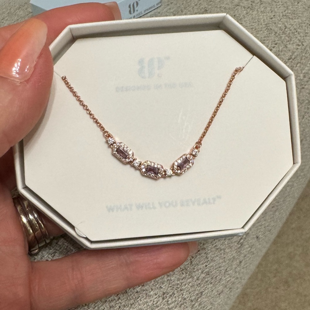 Bomb Party Amethyst Cubic Zirconia Necklace with Rose Gold Plating - Picture 7 of 8